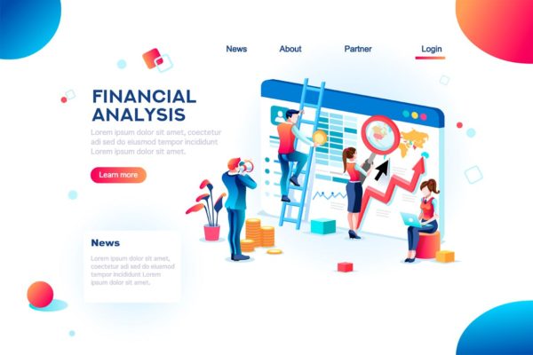 金融财务数据分析信息图表矢量网站概念插画 Analytics Concept Finance Infographic