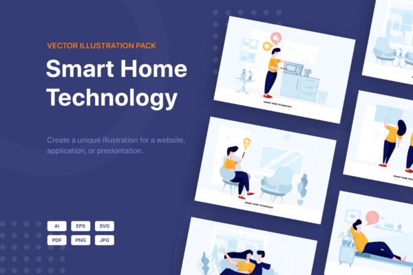 智能家居技术矢量场景插画素材 Smart Home Technology Vector Scenes