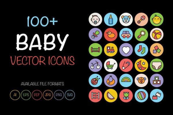 100+婴儿主题彩色矢量图标素材 100