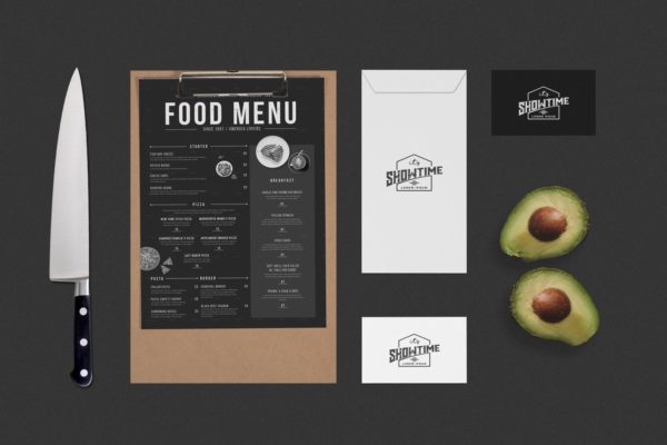 品牌标识餐馆餐厅菜单排版设计图样机素材中国精选模板 Identity Food Menu Mock Up