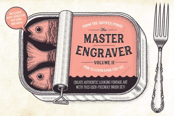 雕刻画设计AI笔刷下载 The Master Engraver &#8211; Brushes