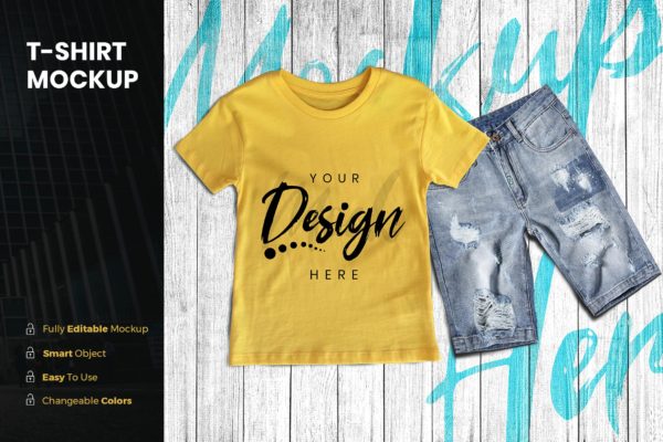 男童印花T恤图案设计预览样机素材天下精选模板 TShirt Mockup