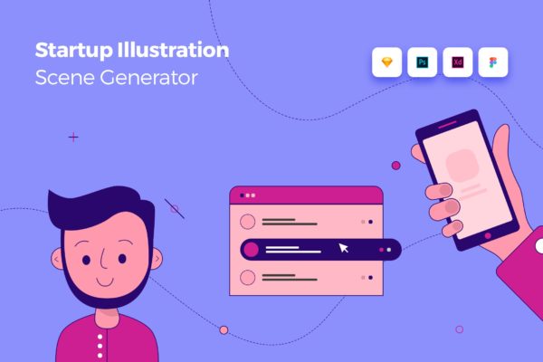 头像/浏览器/手机网站设计场景插画设计素材 Startup Illustration Scene Generator Kit