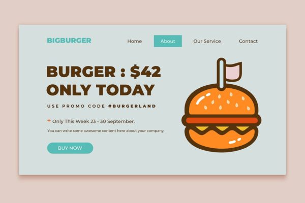 汉堡促销活动着陆页设计模板 Burger Promo Landing Page