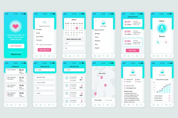 医疗健康APP应用用户界面设计UI套件 Medicine Mobile App UI Kit