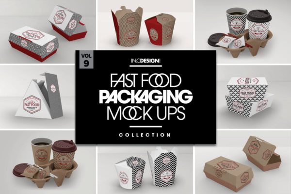 外带快餐包装样机套装Vol.9 Fast Food Boxes Vol.9: Take Out Packaging Mockups