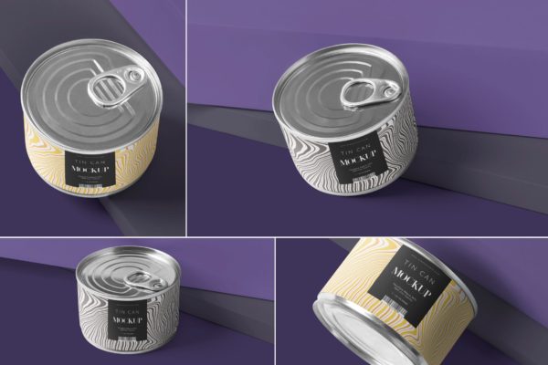 食品罐头外观设计效果图样机PSD模板 Small Food Tin Can Mockups