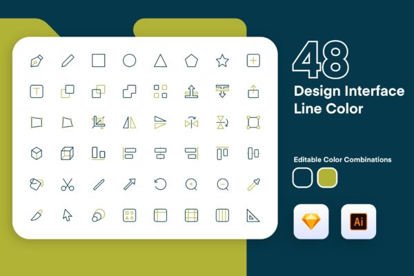 48枚UI/UX界面设计彩色矢量线性16设计素材网精选图标 Design Interface Icon Line Color