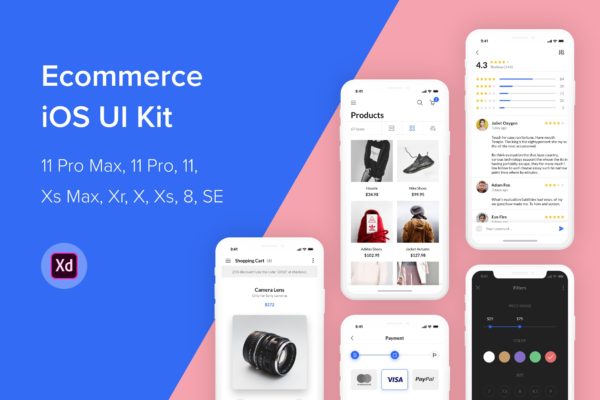 iOS平台电商平台APP应用UI设计套件[for XD] Ecommerce iOS UI Kit (Adobe XD)
