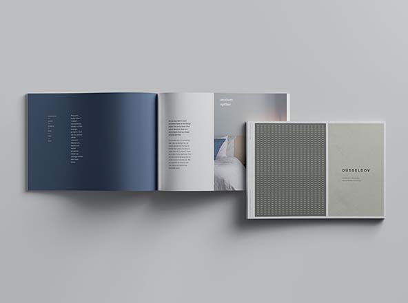 A4规格企业画册/产品手册封面&amp;内页排版设计展示样机16图库精选 A4 Landscape Perfect Binding Brochure Mockup