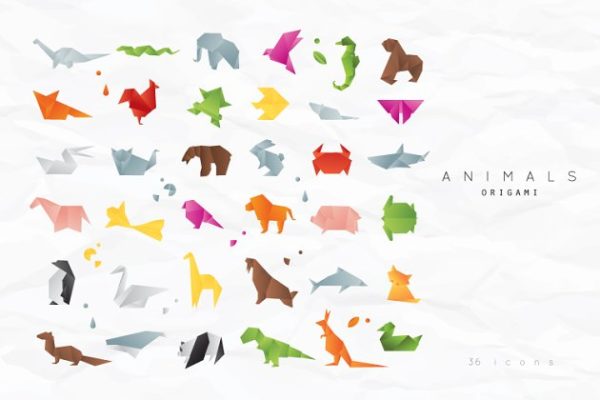 小动物折纸矢量图标 Animals Origa