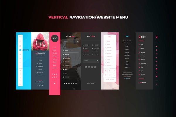 网站垂直菜单UI设计素材中国精选模板 Vertical Website Menu UI Kits