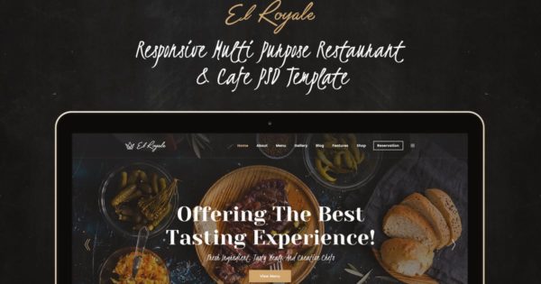 优雅餐厅和咖啡厅网站设计PSD模板 