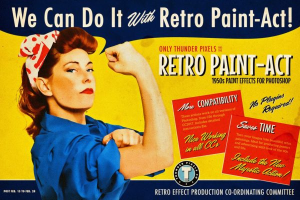 复刻旧时代杂志和电影海报印刷效果PS动作 Retro Paint-Act &#8211; PS Action + Kit
