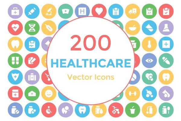 200枚健康医疗主题矢量图标素材 200 Healthcare Vector Icons