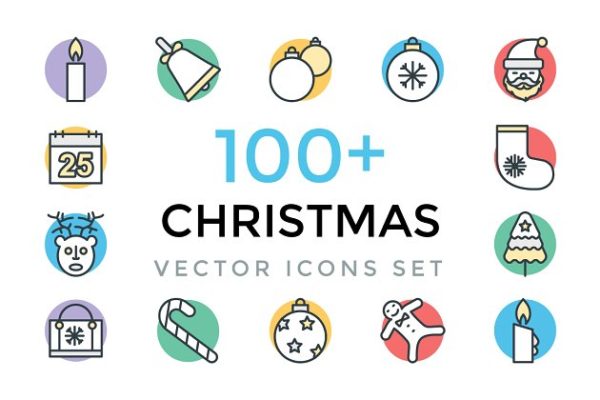 100+圣诞节日元素矢量图标 100+ Christmas Vector Icons