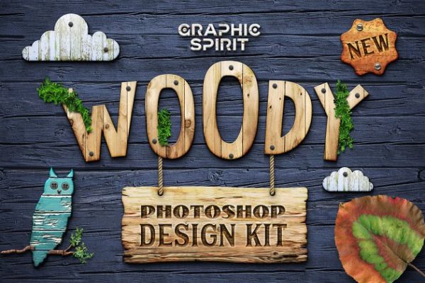 创意木制艺术设计素材包 WOODY Creative Toolkit for Photoshop