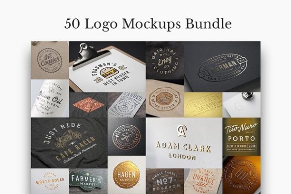 好马配好鞍：50个Logo样机套装 50 Logo Mock-Ups Bundle