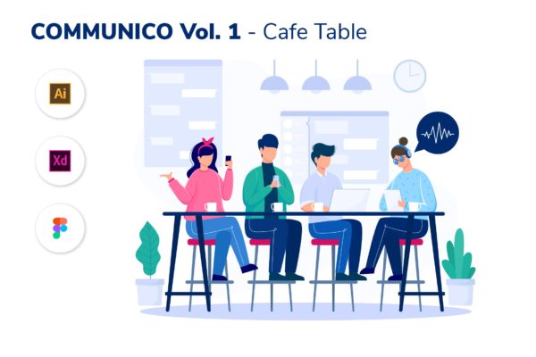 社交场景v1-咖啡桌矢量插画设计素