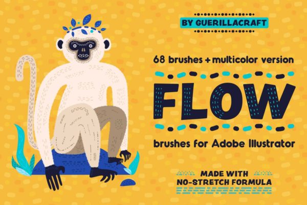 绘画虚线线条AI笔刷 Flow Brushes for Adobe Illustrator