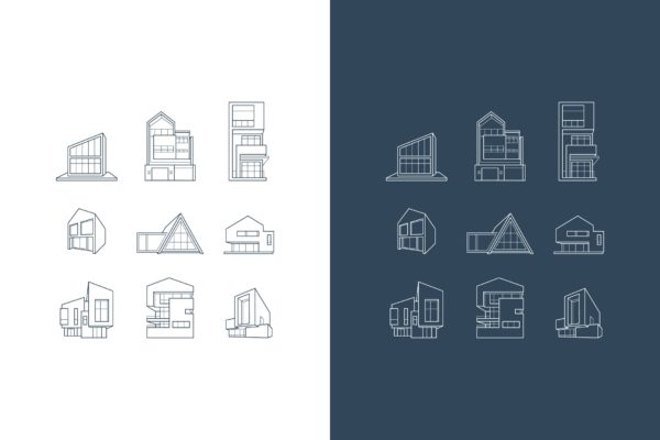 建筑房屋框架结构几何图形矢量16图库精选图标素材 vector logos of icons with architecture houses