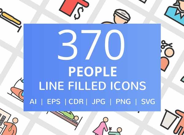 370枚各职业人物线性多色图标下载[AI, CDR, EPS, JPG, PNG, SVG]