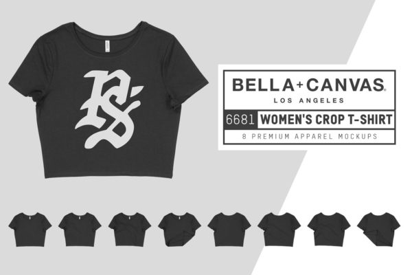 超短款女士T恤服装样机 Bella Canvas 6681 Women&#8217;s Crop Tee