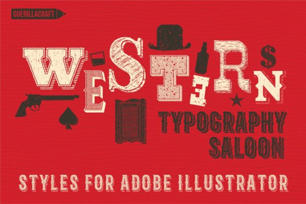 复古西部牛仔电影风格AI图层样式 Western Typography Saloon