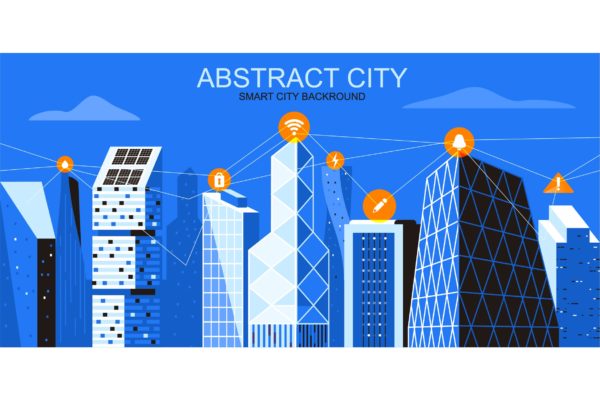 智能城市主题网站Header设计矢量插画 Smart City Vector Illustration Header Website