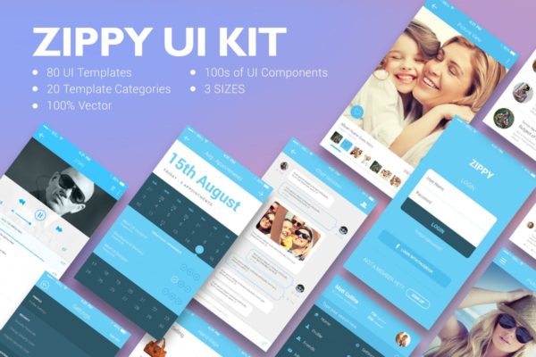 简约风社交媒体APP UI套件 Zippy UI Kit