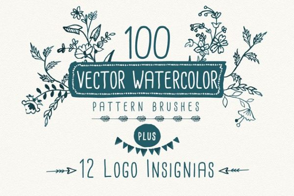 100款水彩手绘图案AI笔刷 Watercolor vector pattern brushes