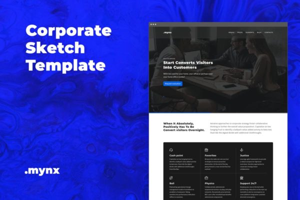 企业网站商务合作页面设计Sketch模板 Corporate Sketch Template – Mynx