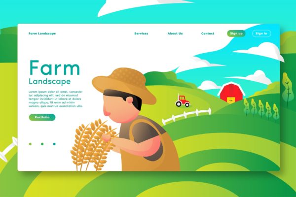 农场主题网站设计矢量插画设计素材 Farm Lanscape &#8211; Web Header &amp; Vector Template G