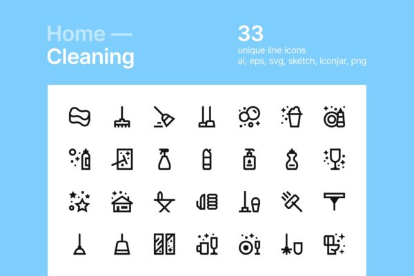 保洁服务清洁主题矢量线性16设计素材网精选图标素材 Home — Cleaning