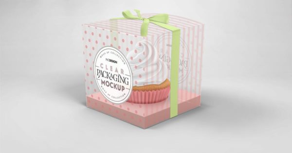 透明纸杯蛋糕盒包装设计样机模板 Clear Cupcake Box Packaging Mockup