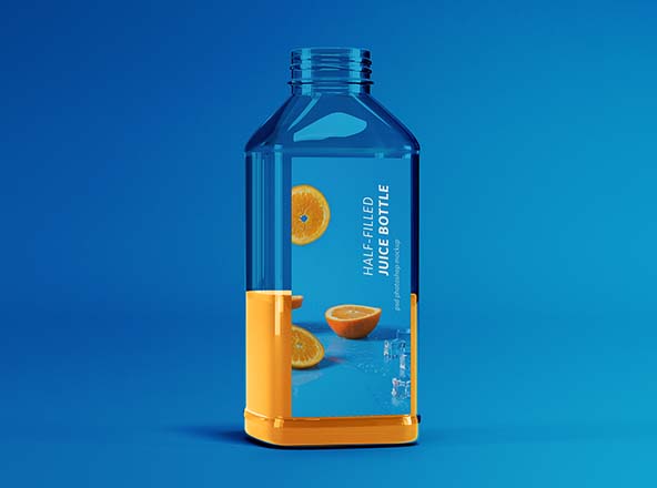半罐透明塑料果汁瓶外观设计展示16图库精选 Half-filled Juice Bottle Mockup