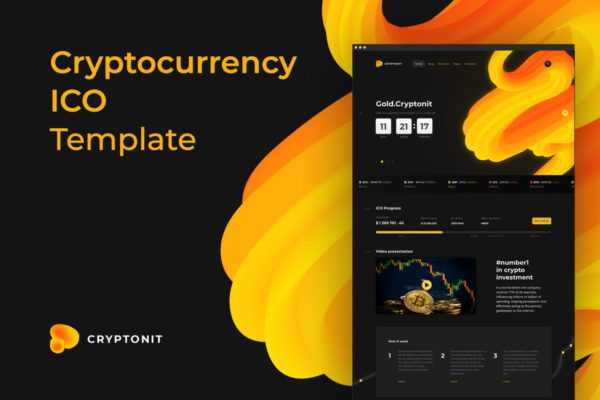 加密货币主题网站设计UI套件 Cryptonit – ICO Sketch Template