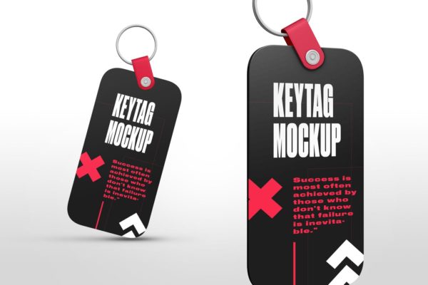圆角矩形钥匙标签设计效果图样机 Rectangle Key Tag Mockups