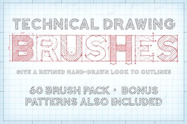 技术设计图线条笔画AI笔刷 Technical Drawing Brushes