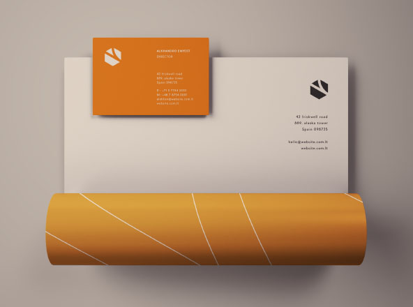 企业信纸信头和企业名片设计效果图样机 Letterhead and Business Card Mockup
