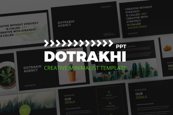 极简主义创意酷黑主题PPT幻灯片模板 Dotrakhi &#8211; Creative Minimal Powerpoint Template