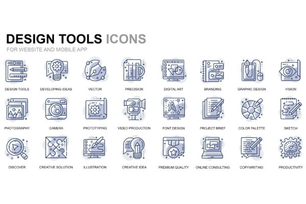 设计工具线性图标矢量素材 Design Tools Thin Line Icons