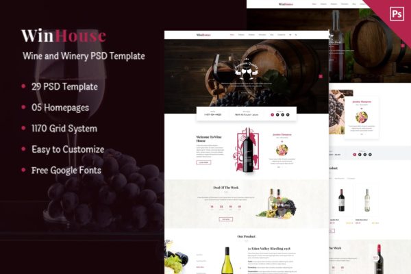 葡萄酒品牌网站设计PSD模板 Wizym 