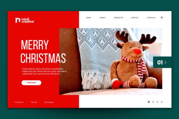 圣诞节主题背景网站着陆页设计AI&amp;PSD模板v7 Merry Christmas Web Landing Page AI and PSD Vol.7