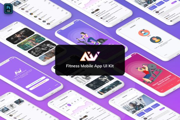 健身运动主题APP用户界面设计UI套件 AmeriVex &#8211; Fitness MobileApp Template UI Kit Light