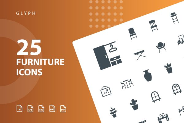 25枚家具主题矢量轮廓素材天下精选图标v3 Furniture Glyph Part 3