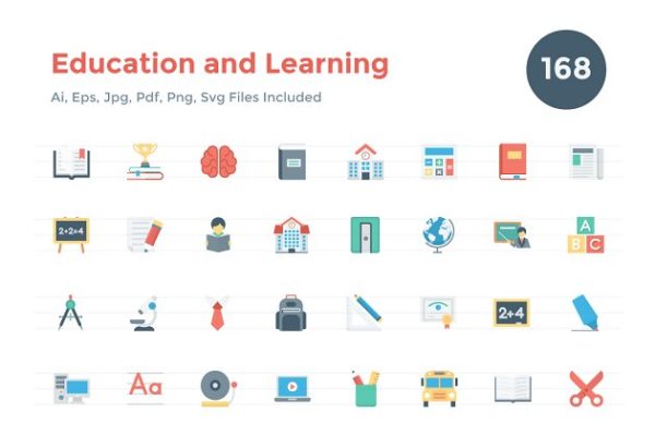 168枚教育和学习主题扁平化图标 168 Flat Education and Learning Icon