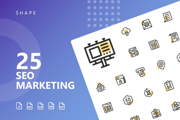 25枚SEO搜索引擎优化营销矢量圆点装饰16设计素材网精选图标v1 SEO Marketing Shape Icons