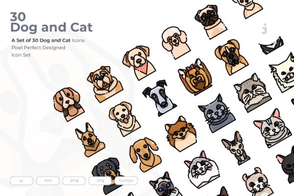 30枚狗&amp;猫彩色矢量图标素材 30 Dog and Cat Icons