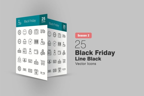 25枚黑色星期五主题矢量线性16图库精选图标v1 25 Black Friday Line Icons